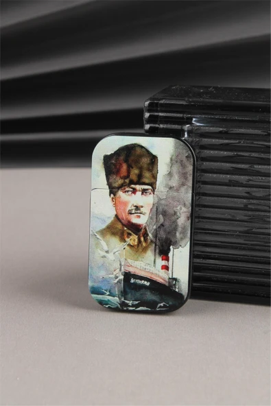 Silvio Monetti Mustafa Kemal Atatürk - Özel Tasarım Metal Çakmak - Gazlı Kapaklı Çakmak SM132TATA0007 ürün görseli 1