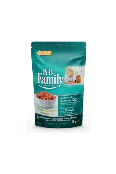 PET'S FAMİLY POUCH KISIRLAŞTIRILMIŞ KEDİ SOMONLU JÖLE 85 GR ürün görseli 1