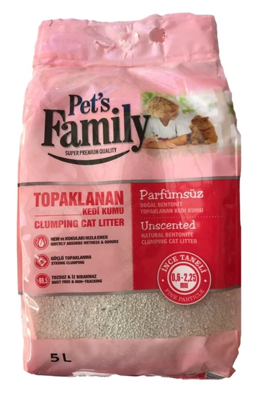PET'S FAMİLY NATUREL İNCE BENTONİT KEDİ KUMU 5LT [PARFÜMSÜZ] ürün görseli 1