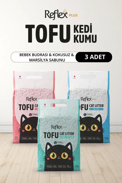 Reflex Plus Kokusuz & Bebek Pudrası & Marsilya Sabunu Kokulu Tofu Kedi Kumu 7L x 3 Adet ürün görseli 1