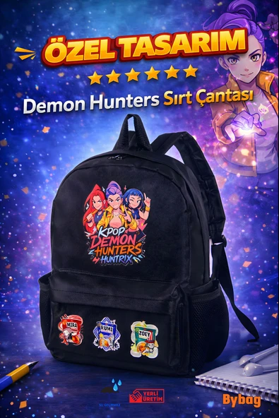 K-Pop Demon Hunters Huntrix Rumi Mira Zoey Su Geçirmez Kumaş Okul Seyahat Günlük Siyah Sırt Çantası ürün görseli 1