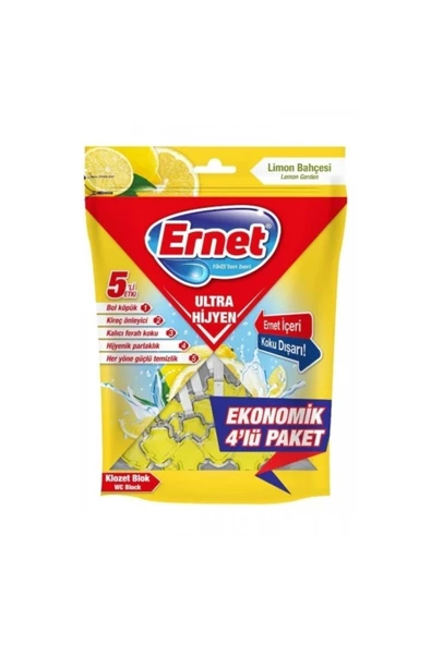 ERNET ULTRA HİJYEN LİMON BAHÇESİ KLOZET BLOK POŞET 4'LÜ 4X50 GR ürün görseli 1