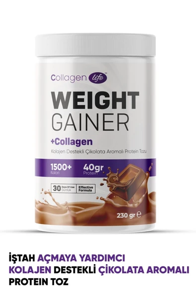 Collagen Life Weight Gainer Kolajen Destekli Çikolata Aromalı Protein Tozu 230 gr ürün görseli 1