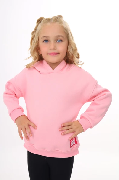 Toontoy Kız Çocuk Oversize Kapüşonlu Düşük Omuz Baskılı Sweatshirt - 3 İplik Şardonlu ürün görseli 1