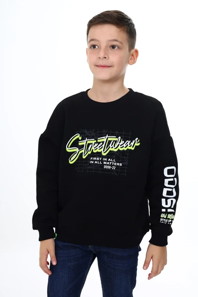 Toontoy Erkek Çocuk Oversize Bisiklet Yaka Düşük Omuz Baskılı Sweatshirt - 2 İplik ürün görseli 1