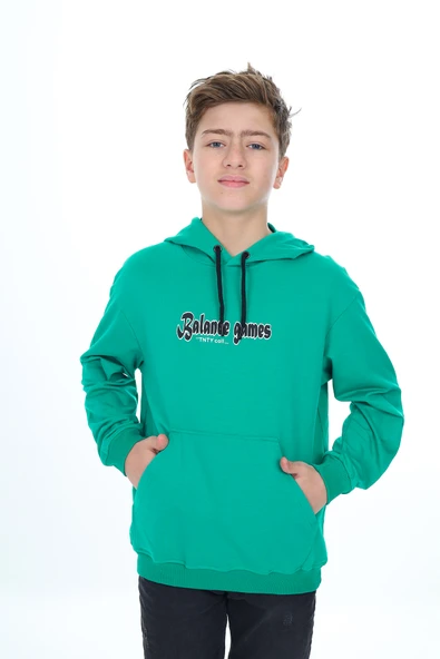 Toontoy Erkek Çocuk Oversize Kapüşonlu Hafif Düşük Omuz Baskılı Sweatshirt - 2 İplik ürün görseli 1