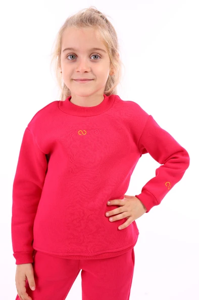 Toontoy Kız Çocuk Relax Fit Bisiklet Yaka Hafif Düşük Omuz Nakış Baskılı Sweatshirt - 3 İplik Şardonlu ürün görseli 1
