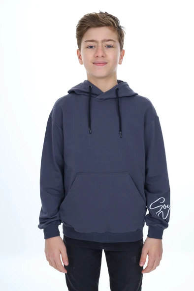 Toontoy Erkek Çocuk Oversize Kapüşonlu Cepli Düşük Omuz Baskılı Sweatshirt - 2 İplik ürün görseli 1