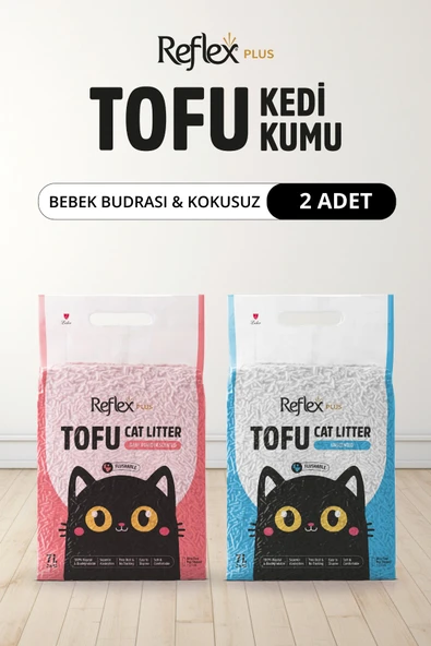 Reflex Plus Kokusuz & Bebek Pudrası Kokulu Tofu Kedi Kumu 7L x 2 Adet ürün görseli 1