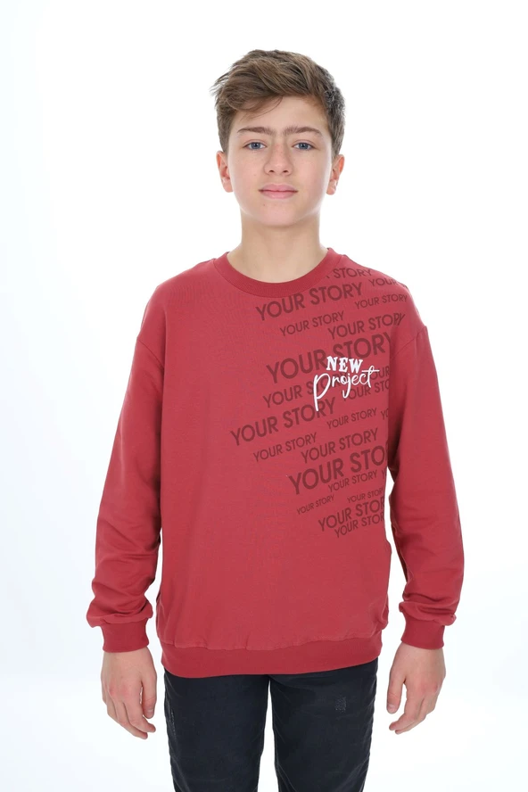 Toontoy Erkek Çocuk Relax Fit Bisiklet Yaka Hafif Düşük Omuz Baskılı Sweatshirt - 2 İplik ürün görseli 1