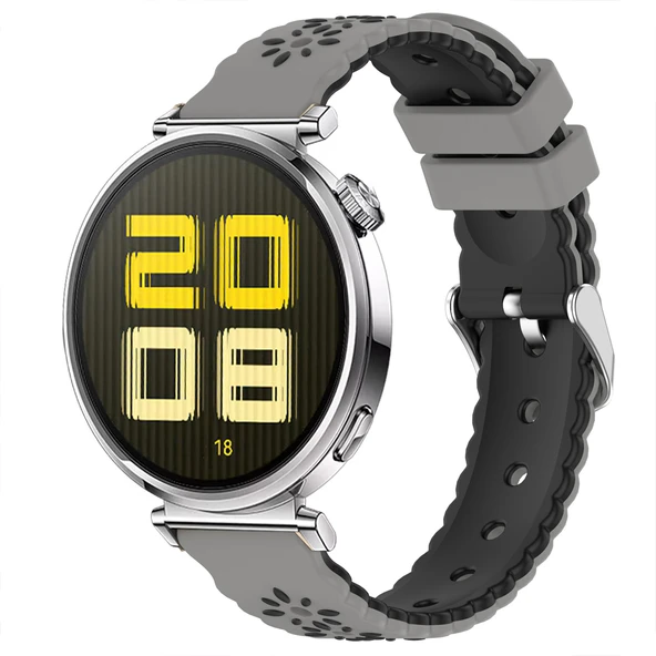 Huawei Watch GT5 41mm Uyumlu Çiçek Desenli Yumuşak Silikon Kordon Şık ve Nefes Alabilen Spor Kordon  Koyu Gri ürün görseli 1