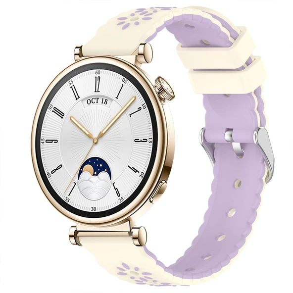 Sneezy Huawei Watch GT4 41mm Uyumlu Çiçek Desenli Yumuşak Silikon Kordon Şık ve Nefes Alabilen Spor Kordon  Lila ürün görseli 1