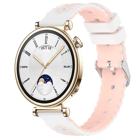 Sneezy Huawei Watch GT4 41mm Uyumlu Çiçek Desenli Yumuşak Silikon Kordon Şık ve Nefes Alabilen Spor Kordon  Pudra ürün görseli 1