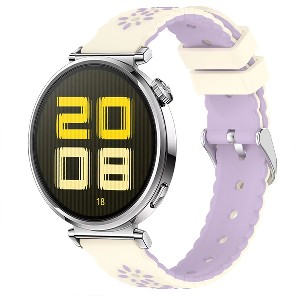 Huawei Watch GT5 41mm Uyumlu Çiçek Desenli Yumuşak Silikon Kordon Şık ve Nefes Alabilen Spor Kordon  Lila ürün görseli 1