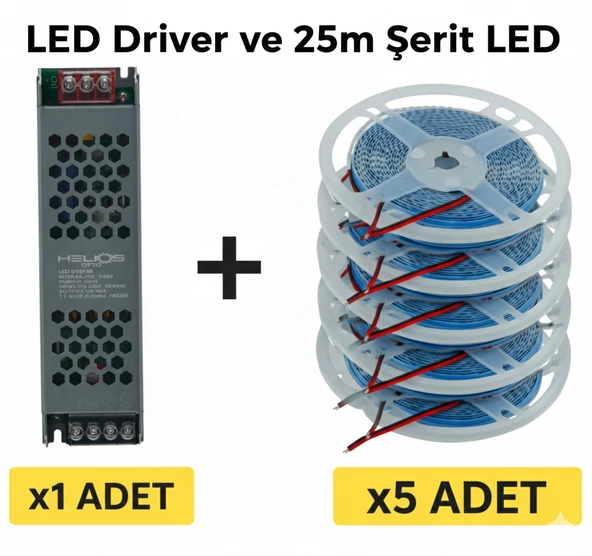 Helios 400W 33A Adaptör + Ookay 2835 5 Rulo İç Mekan Şerit LED (25 Metre) Günışığı 3500K ürün görseli 1