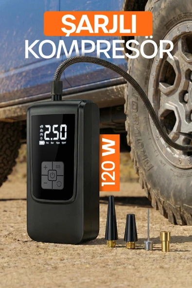 150Psi Şarjlı Araç Oto Kompresörü Powerbank LED Işıklı Lastik Top Yatay Şişirme Pompası 6000mAh 9624 ürün görseli 1