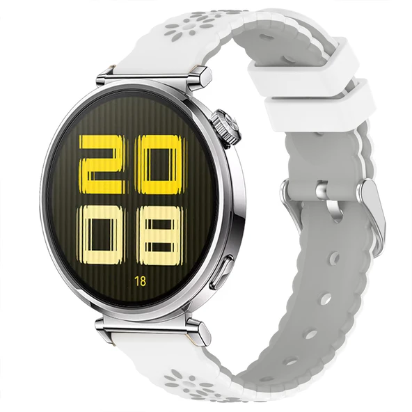Huawei Watch GT5 41mm Uyumlu Çiçek Desenli Yumuşak Silikon Kordon Şık ve Nefes Alabilen Spor Kordon  Gri ürün görseli 1