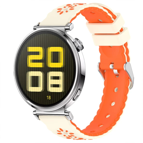 Huawei Watch GT5 41mm Uyumlu Çiçek Desenli Yumuşak Silikon Kordon Şık ve Nefes Alabilen Spor Kordon  Turuncu ürün görseli 1