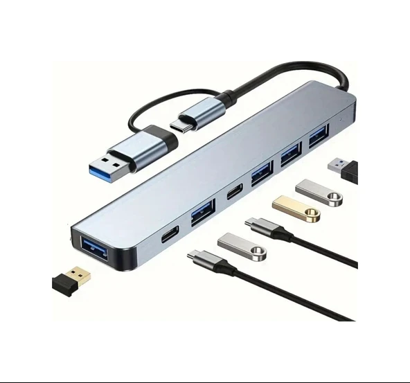 8 İn 1 Usb Çevirici Notebook Macbook Type-c Uyumlu Görüntü Aktarıcı Hub ürün görseli 1