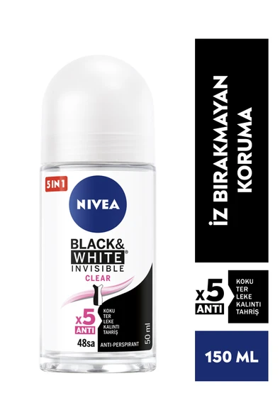 NIVEA ROLL ON WOMEN INVISIBLE BLACK&WHITE CLEAR 50 ML ürün görseli 1