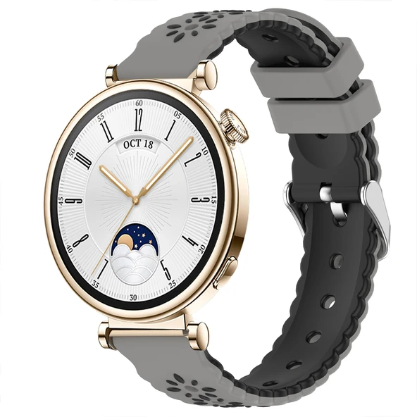 Sneezy Huawei Watch GT4 41mm Uyumlu Çiçek Desenli Yumuşak Silikon Kordon Şık ve Nefes Alabilen Spor Kordon  Koyu Gri ürün görseli 1