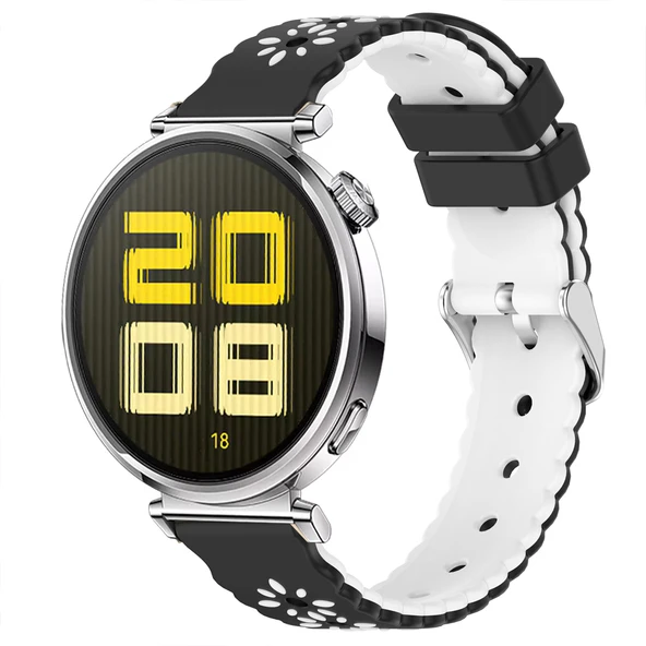 Huawei Watch GT5 41mm Uyumlu Çiçek Desenli Yumuşak Silikon Kordon Şık ve Nefes Alabilen Spor Kordon  Siyah ürün görseli 1