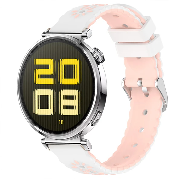 Huawei Watch GT5 41mm Uyumlu Çiçek Desenli Yumuşak Silikon Kordon Şık ve Nefes Alabilen Spor Kordon  Pudra ürün görseli 1