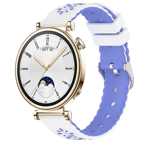 Sneezy Huawei Watch GT4 41mm Uyumlu Çiçek Desenli Yumuşak Silikon Kordon Şık ve Nefes Alabilen Spor Kordon  Lavanta ürün görseli 1