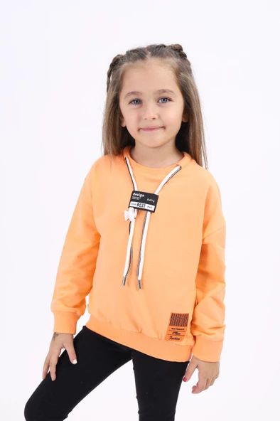 Toontoy Kız Çocuk Relax Fit Bisiklet Yaka Düşük Omuz Baskılı Sweatshirt - Bağcık Detaylı & 2 İplik ürün görseli 1