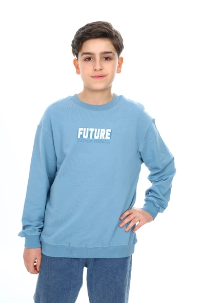 Toontoy Erkek Çocuk Relax Fit Bisiklet Yaka Hafif Düşük Omuz Baskılı Sweatshirt - 2 İplik ürün görseli 1