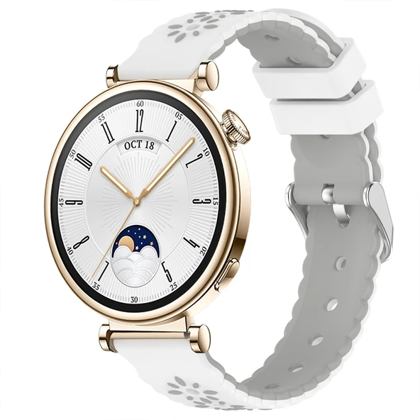 Sneezy Huawei Watch GT4 41mm Uyumlu Çiçek Desenli Yumuşak Silikon Kordon Şık ve Nefes Alabilen Spor Kordon  Gri ürün görseli 1