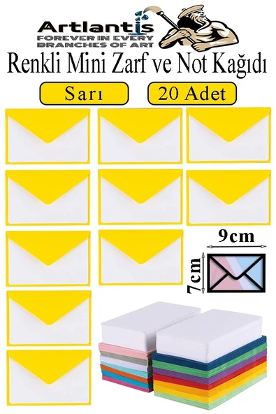 Sarı Mini Zarf 7x9 cm Not Kağıtlı 20 Adet Küçük Sarı Zarf Mektup Oyun Zarfı Doğum Günü Dilekleri Zarfı Canlı Renk ürün görseli 1