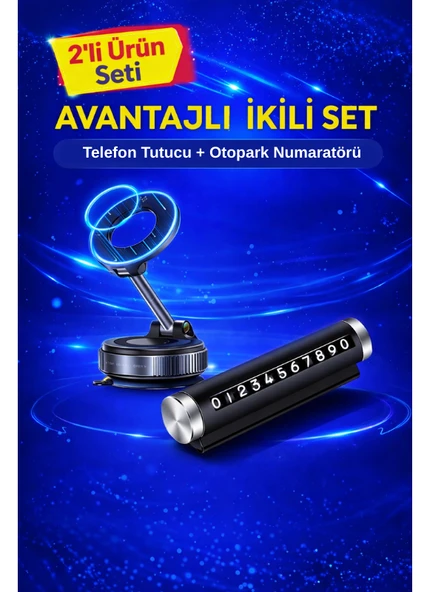Otopark Numaratörü ve Vakumlu Mıknatıslı Telefon Tutucu Seti  Torpido Üstü, 360 Derece Dönebilen 2'li Set ürün görseli 1