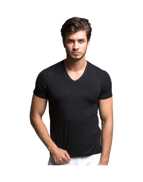 Thermoform Heavy Yetıskin Kısa Kol V Yaka Fanila Siyah Hzt1028 R001 Siyah L ürün görseli 1