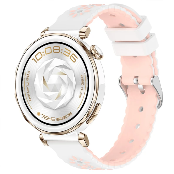 Huawei Watch GT5 Pro 42mm Çiçek Desenli Yumuşak Silikon Kordon Şık ve Nefes Alabilen Spor Kordon  Pudra ürün görseli 1