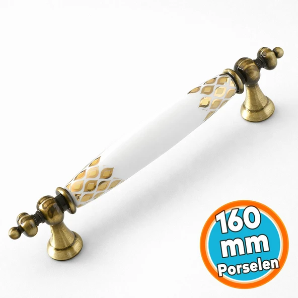 Eskitme Antik Sarı Beyaz Gerçek Porselen 128 mm Mobilya Mutfak Dolap Kulpu Kulbu Kulpları ürün görseli 1