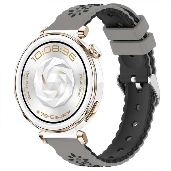 Huawei Watch GT5 Pro 42mm Çiçek Desenli Yumuşak Silikon Kordon Şık ve Nefes Alabilen Spor Kordon  Koyu Gri ürün görseli 1