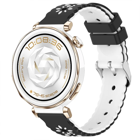 Huawei Watch GT5 Pro 42mm Çiçek Desenli Yumuşak Silikon Kordon Şık ve Nefes Alabilen Spor Kordon  Siyah ürün görseli 1