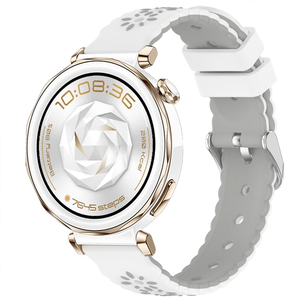 Huawei Watch GT5 Pro 42mm Çiçek Desenli Yumuşak Silikon Kordon Şık ve Nefes Alabilen Spor Kordon  Gri ürün görseli 1