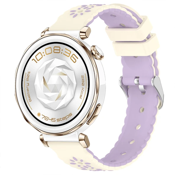 Huawei Watch GT5 Pro 42mm Çiçek Desenli Yumuşak Silikon Kordon Şık ve Nefes Alabilen Spor Kordon  Lila ürün görseli 1