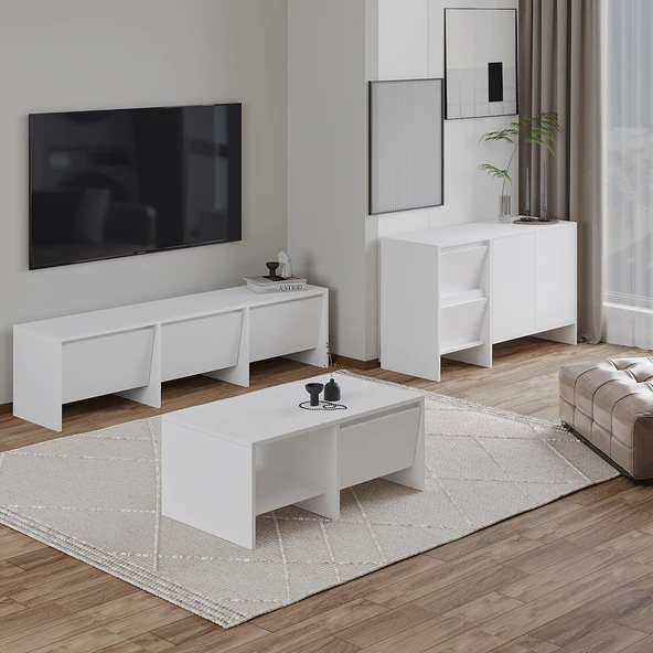 Laris Üçlü SET – TV Sehpası, Konsol ve Orta Sehpa ile Modern Yaşam Alanları İçin Takım  Beyaz ürün görseli 1
