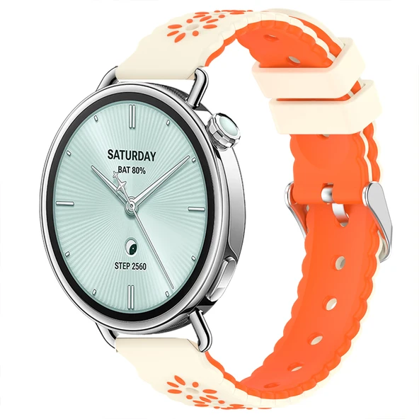 Sneezy Mi Watch S4 41mm Çiçek Desenli Yumuşak Silikon Kordon Şık ve Nefes Alabilen Spor Kordon  Turuncu ürün görseli 1