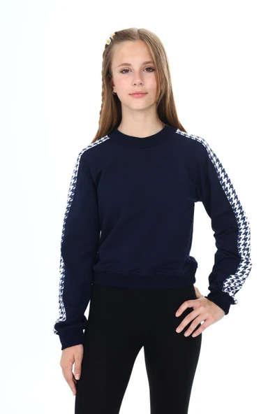 Toontoy Kız Çocuk Relax Fit Dik Yaka Düşük Omuz Kolu Garnili Sweatshirt - 2 İplik ürün görseli 1