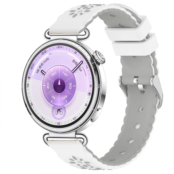 Huawei Watch GT6 41mm Uyumlu Çiçek Desenli Yumuşak Silikon Kordon Şık ve Nefes Alabilen Spor Kordon  Gri ürün görseli 1