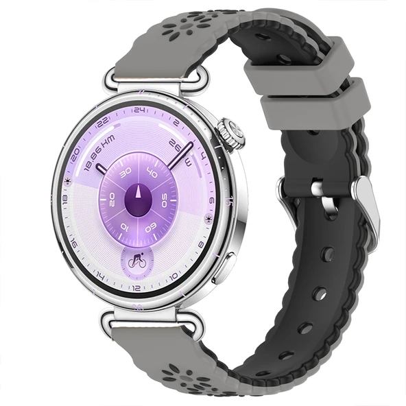 Huawei Watch GT6 41mm Uyumlu Çiçek Desenli Yumuşak Silikon Kordon Şık ve Nefes Alabilen Spor Kordon  Koyu Gri ürün görseli 1