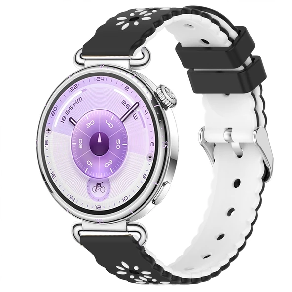 Huawei Watch GT6 41mm Uyumlu Çiçek Desenli Yumuşak Silikon Kordon Şık ve Nefes Alabilen Spor Kordon  Siyah ürün görseli 1