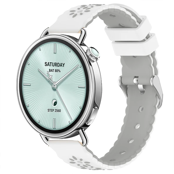 Sneezy Mi Watch S4 41mm Çiçek Desenli Yumuşak Silikon Kordon Şık ve Nefes Alabilen Spor Kordon  Gri ürün görseli 1
