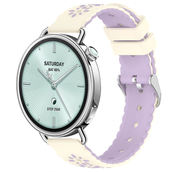 Sneezy Mi Watch S4 41mm Çiçek Desenli Yumuşak Silikon Kordon Şık ve Nefes Alabilen Spor Kordon  Lila ürün görseli 1