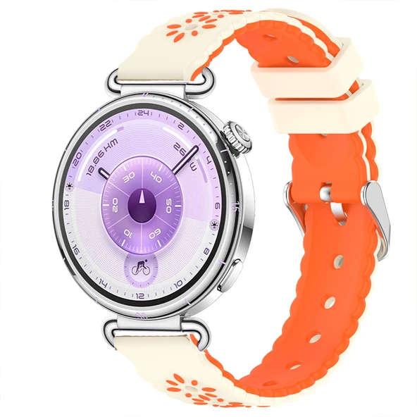 Huawei Watch GT6 41mm Uyumlu Çiçek Desenli Yumuşak Silikon Kordon Şık ve Nefes Alabilen Spor Kordon  Turuncu ürün görseli 1