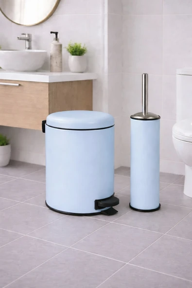 Mavi  2'li Banyo Seti - Metal Çöp Kovası 3 Lt Ve Wc Fırçası Takımı Elit 7200 ürün görseli 1